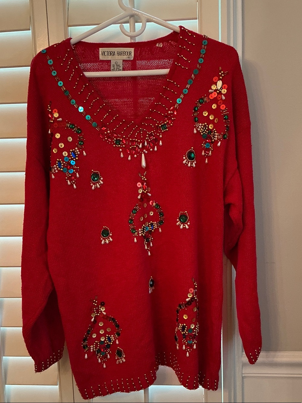 Victoria Harbour Red Embellished V-Neck Sweater